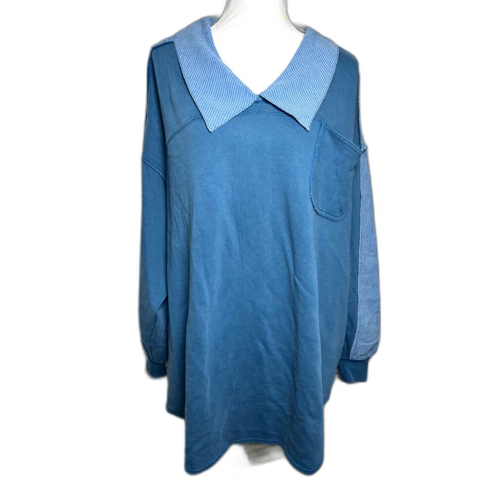 FREE PEOPLE Madeleine Sweatshirt BLUE Stripes Small S NWT - Picture 5 of 8